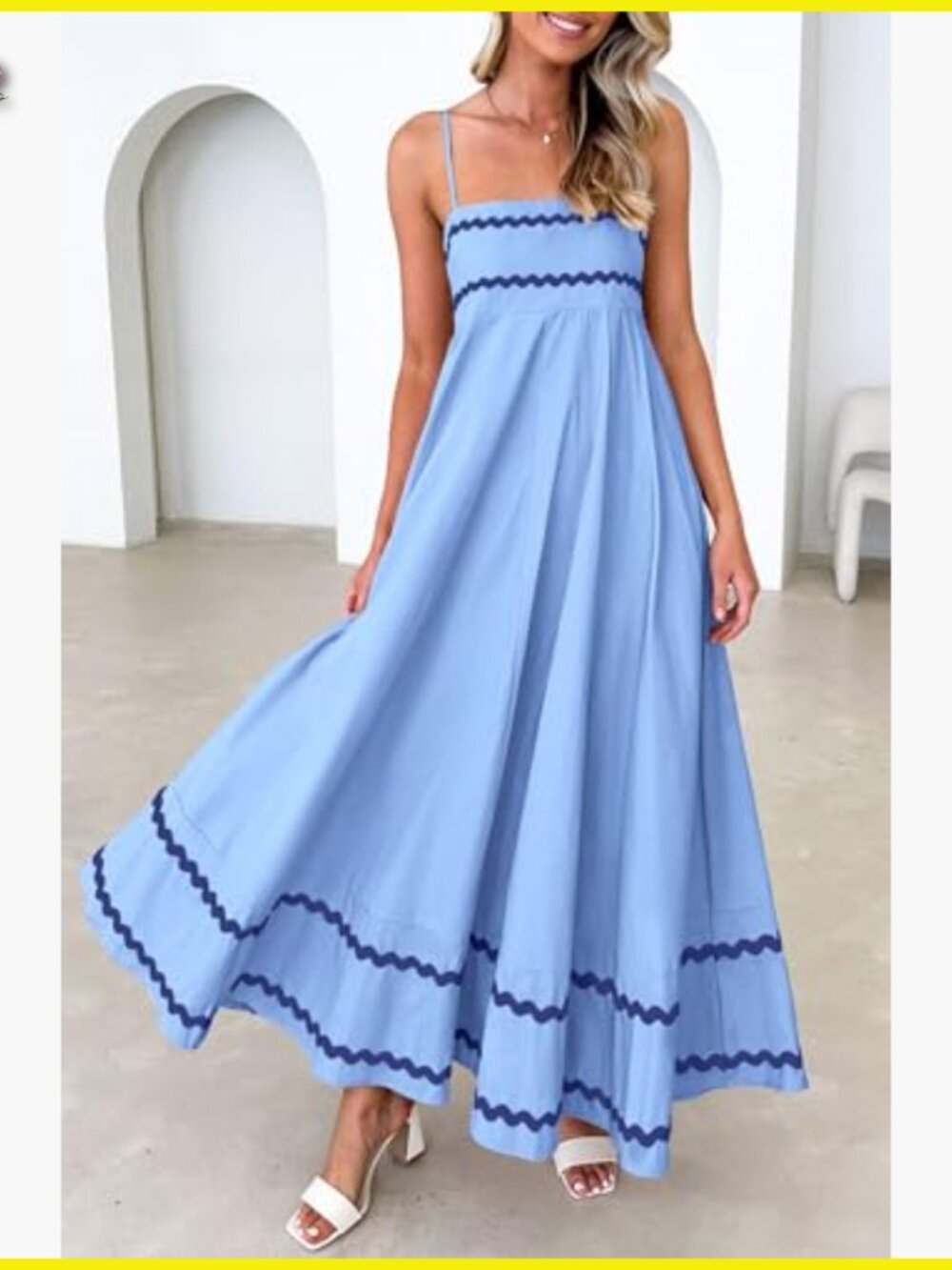 Flowy Maxi Dress Boho Chic Spaghetti Strap Ruffle Casual Beach Vacation - Picture 6 of 7
